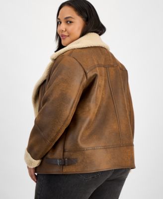 Plus Size Asymmetric Faux-Shearling Coat