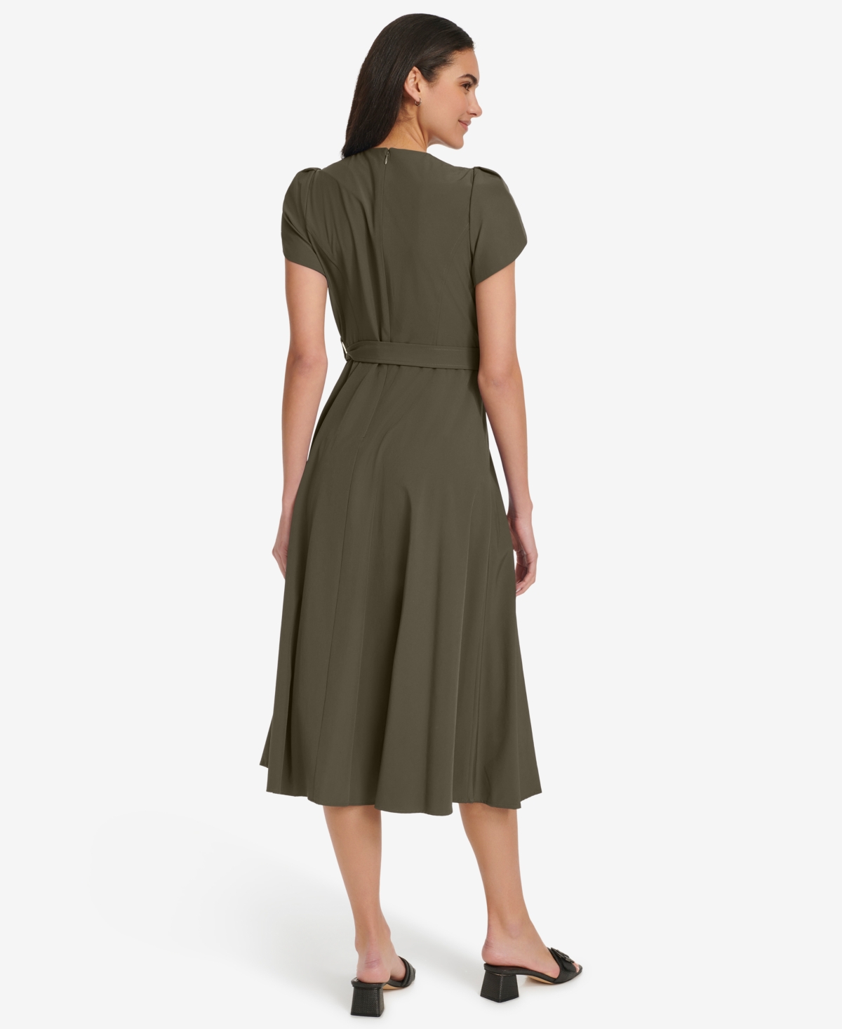 Calvin Klein Petal Cap Sleeve A-line Dress In Green