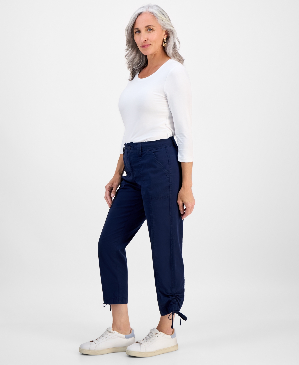 Style & Co Petite Mid-rise Tie-hem Capri Pants, Exclusively At Macy's In Blue