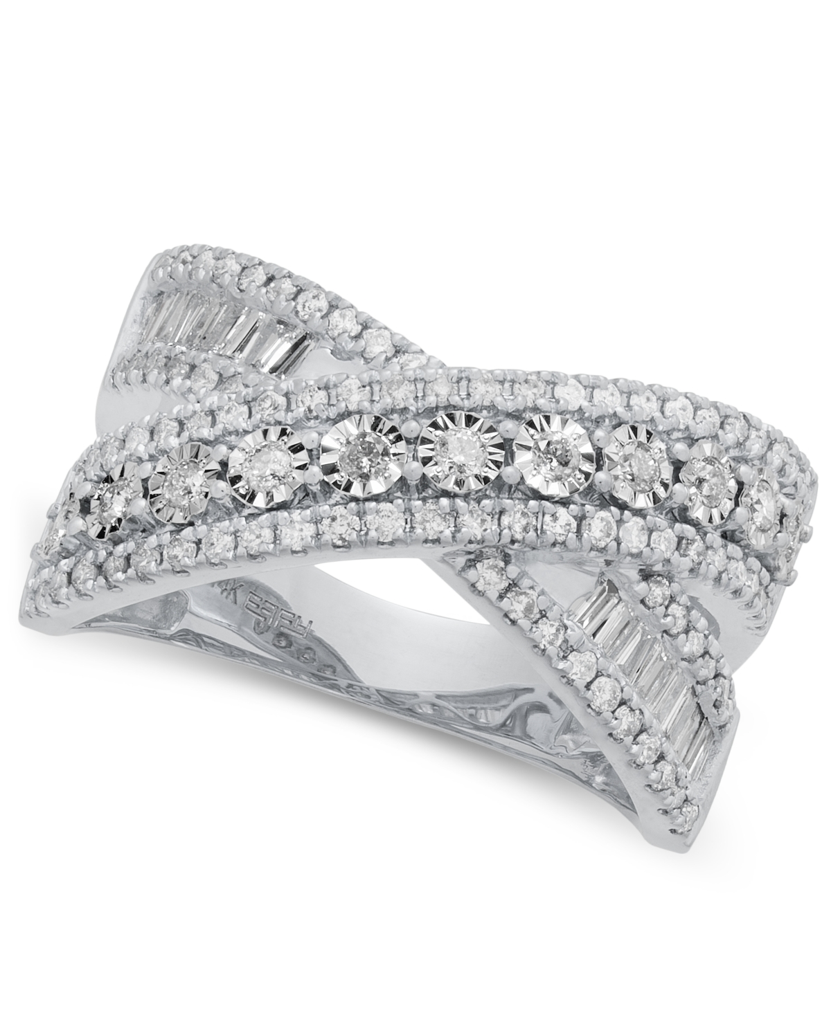 Effy Collection Effy Diamond Round & Baguette Crossover Statement Ring In White Gold (3/4 Ct. T.w.) (also Available  In Gold