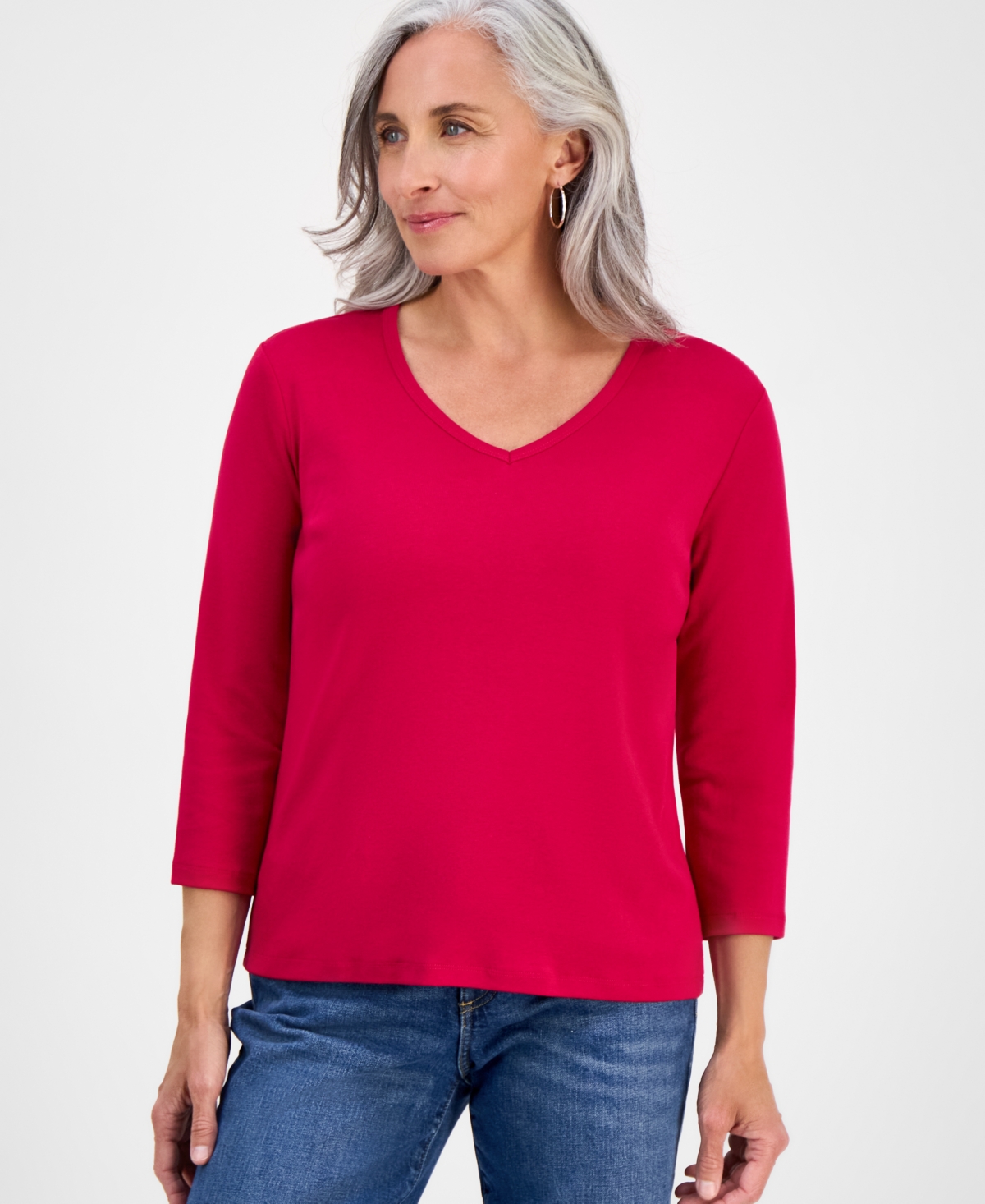 Style & Co Petite V-neck 3/4-sleeve T-shirt, Created For Macy's In Purple