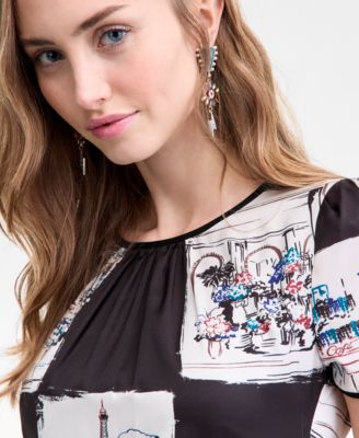 Women's Scarf-Print Handkerchief-Hem Midi Dress