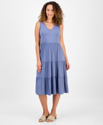 Petite V-Neck Tiered Sleeveless Midi Dress