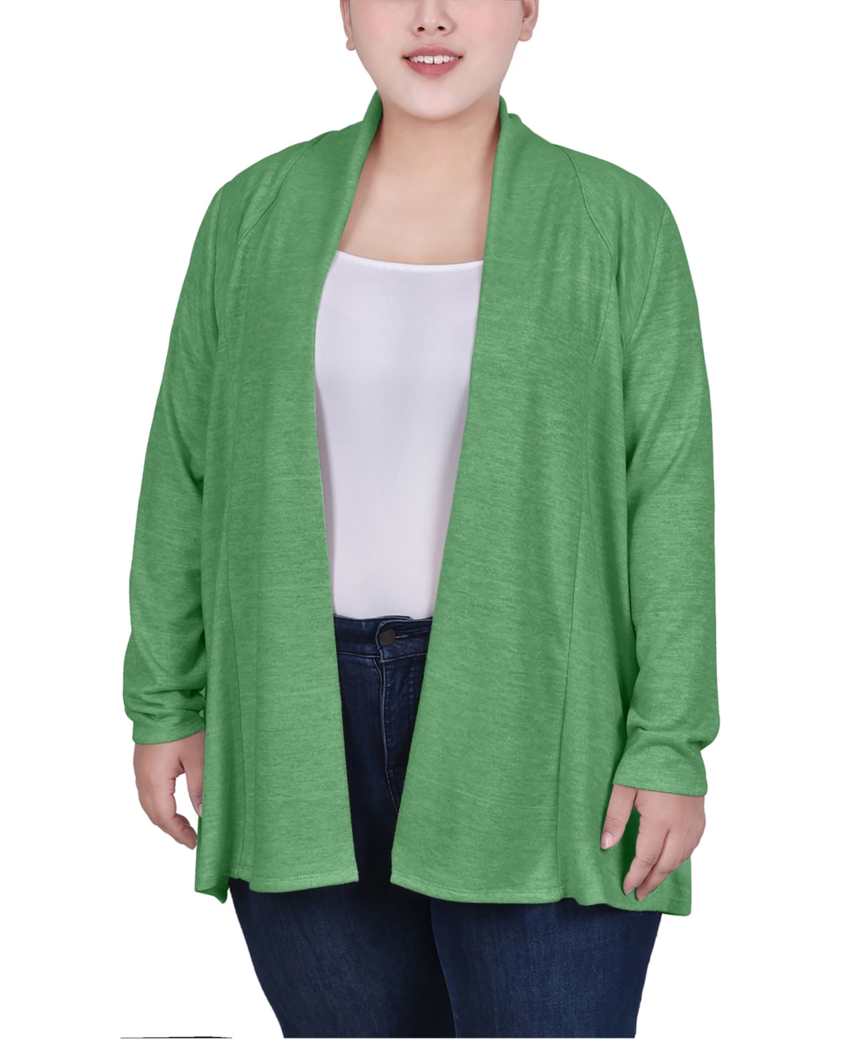 Plus Size Long Sleeve Cardigan Sweater - Zephyr green