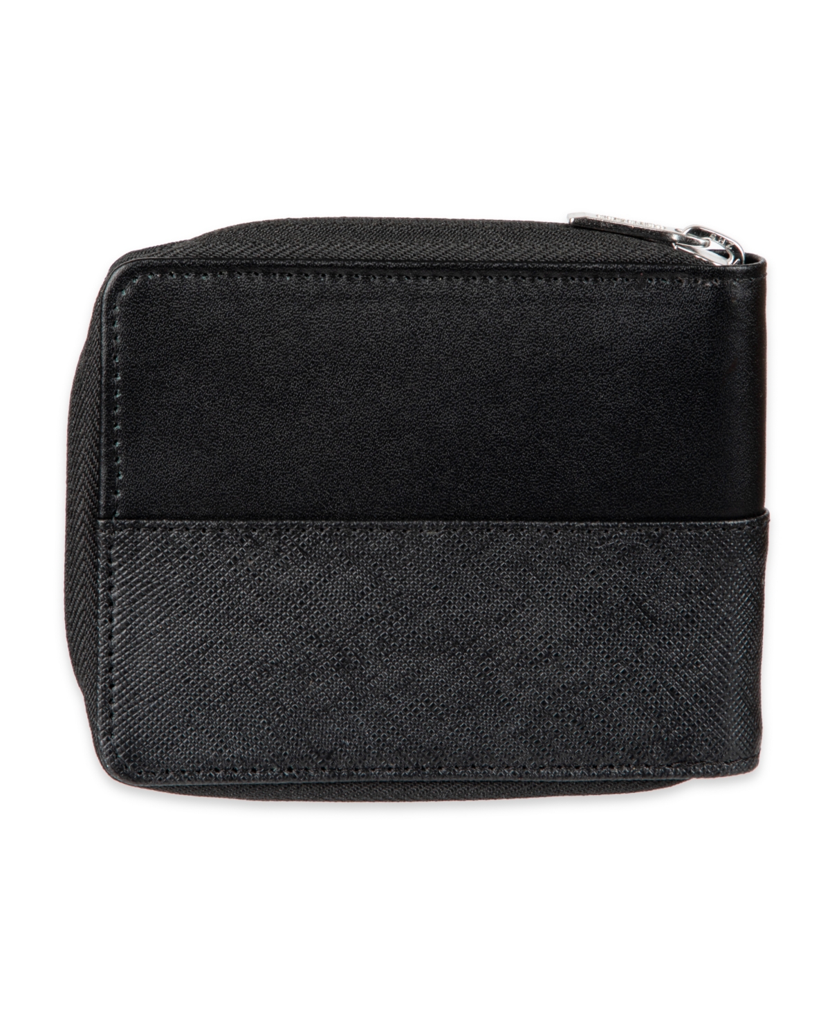 Calvin Klein Men's Rfid Overlapping Saffiano Zip Around Wallet In Black