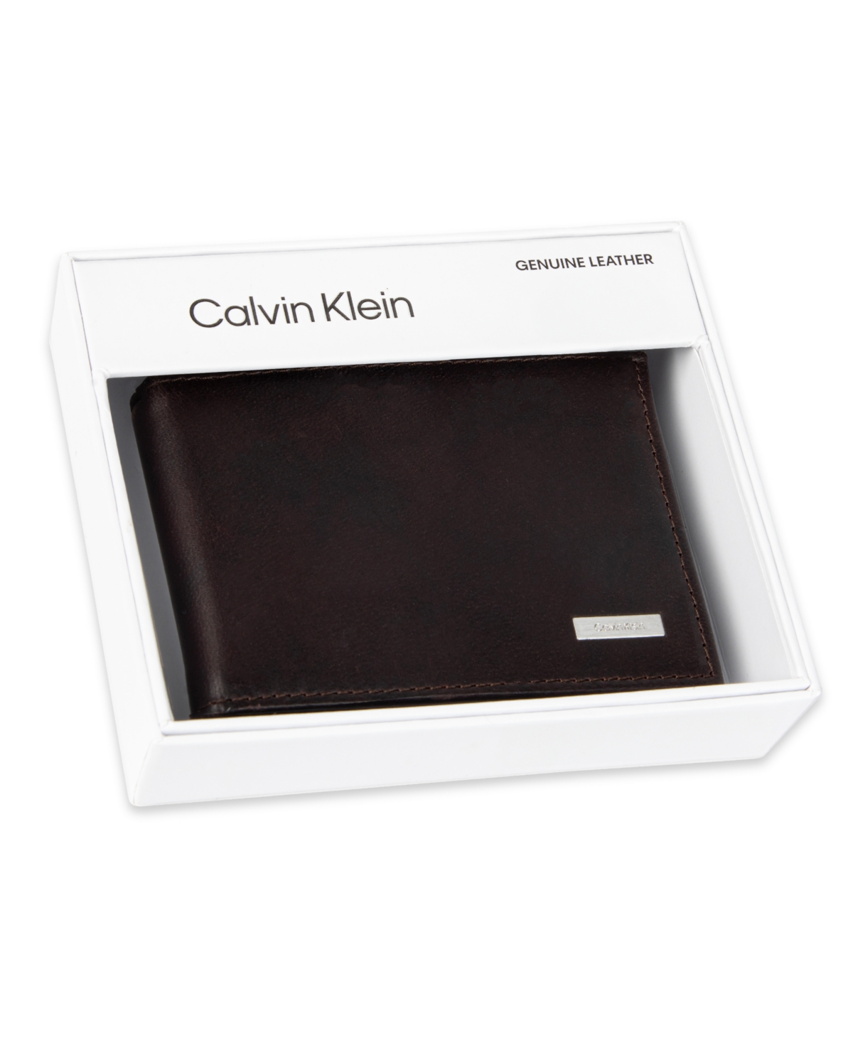 Calvin Klein Men's Rfid Two Tone Arcadia Leather Front Pocket Flick Bar Wallet In Brown