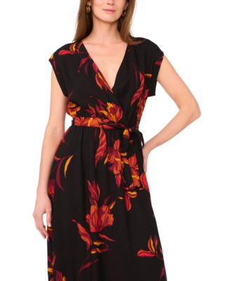Women's Floral Challis Belted Maxi Dress