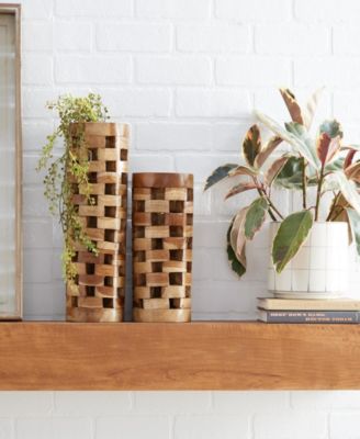 Teak Wood Contemporary Vase, Set of 2