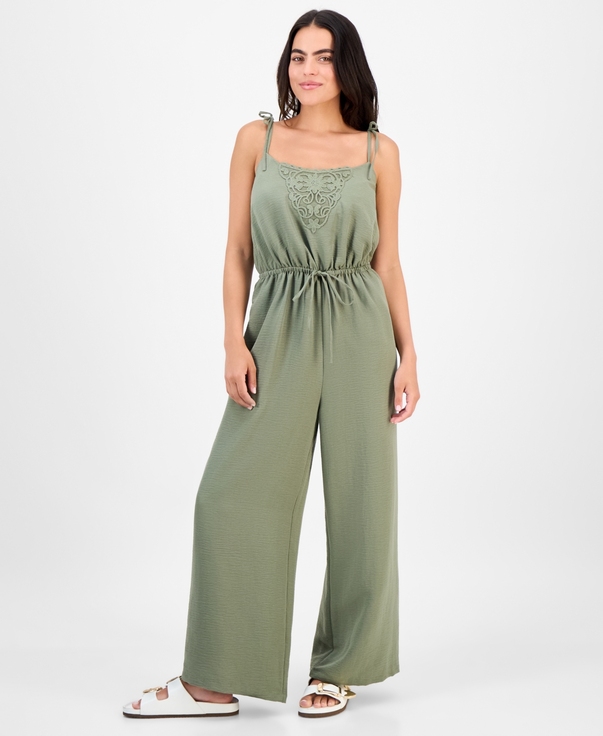 Petite Sleeveless Cinch-Waist Jumpsuit, Exclusively at Macy's - Crushed Oregano
