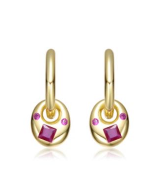 Kids 14K Gold Plated with Colored Cubic Zirconia Hoop Earrings