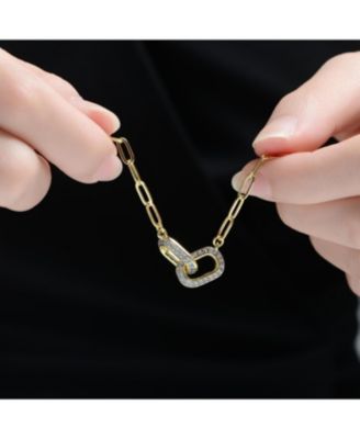 14K Gold Plated wth Clear Cubic Zirconia Interlocking Links Necklace