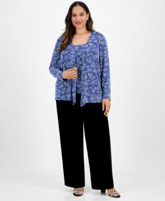 Plus Size Printed Tank Top & Jacket Set