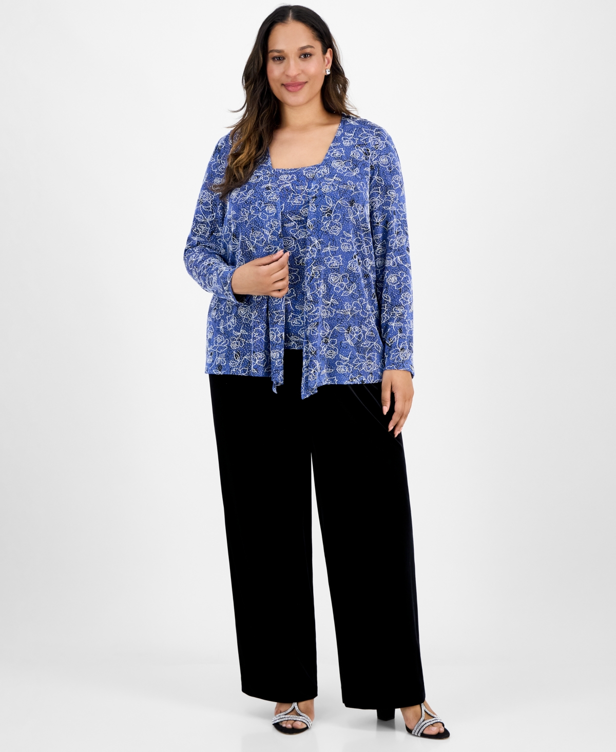 Alex Evenings Plus Size Printed Tank Top & Jacket Set In Blue