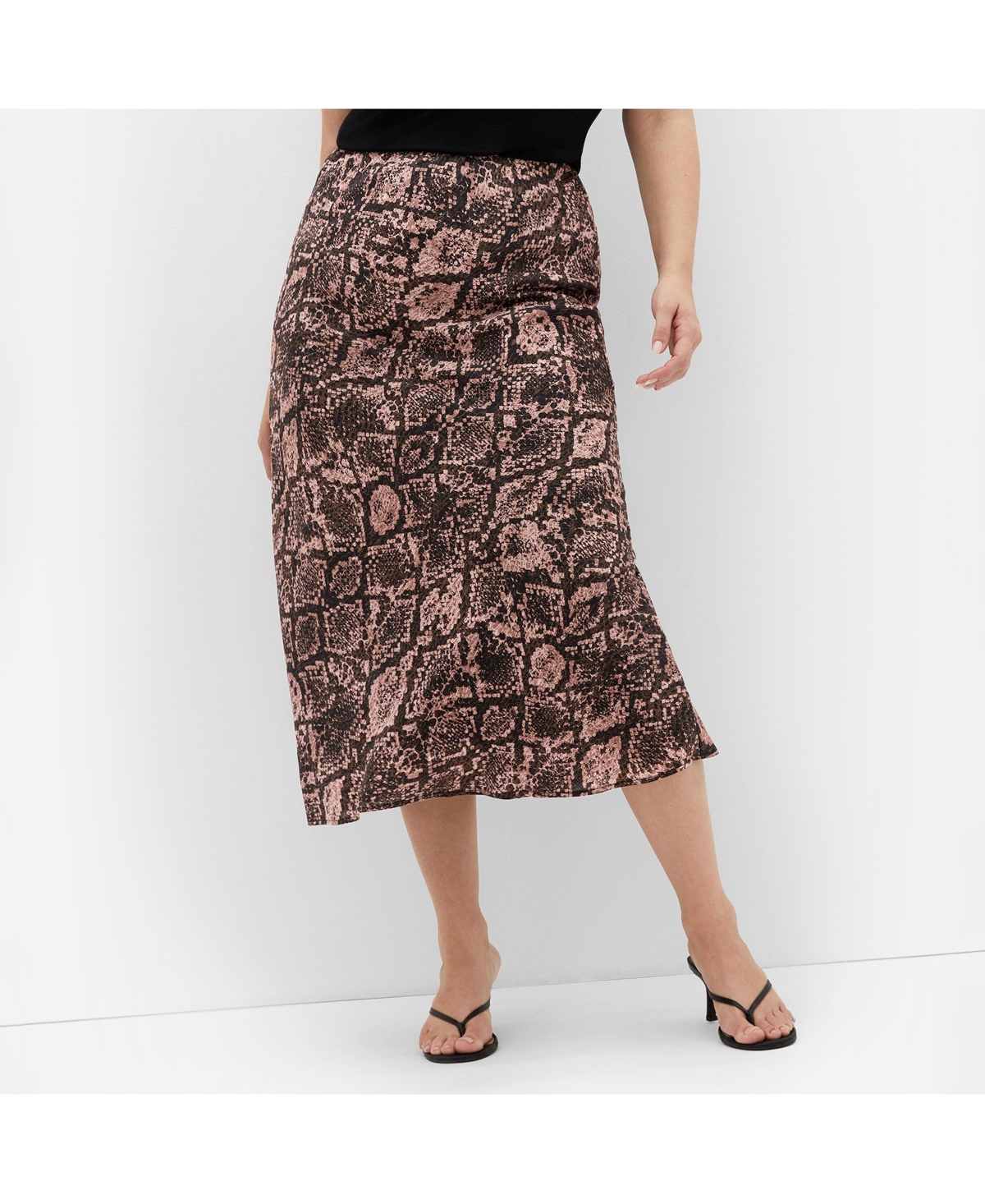 Plus Size Kyra Slip Midi Skirt - Snake