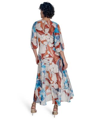 Women's 3/4-Sleeve Chiffon Wrap A-Line Dress