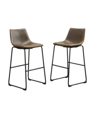 Vintage PU Leather Barstools, Set of 2, Antique Brown