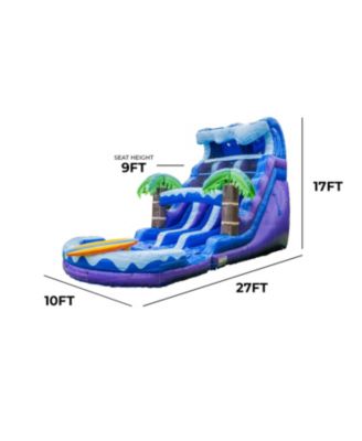 17  Surf Beach Tall Inflatable Water Slide with Splash Pool and Dual Lane, Tall Seating Height, Commercial Grade, Outdoor Backyard, Summer Fun, Wet Dry, Blow Up, Water Park, (with Blower)