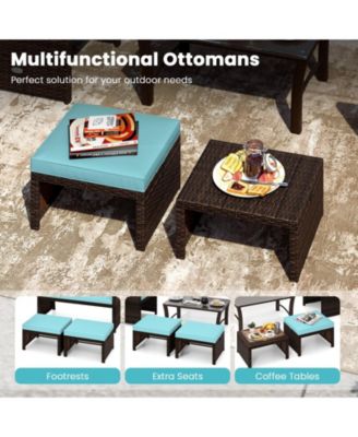Multipurpose Outdoor 2 Pieces Patio PE Rattan Ottomans Footstool