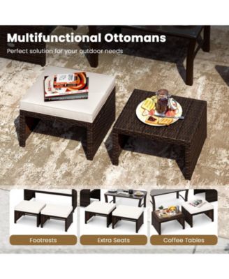 Multipurpose Outdoor 2 Pieces Patio PE Rattan Ottomans Footstool