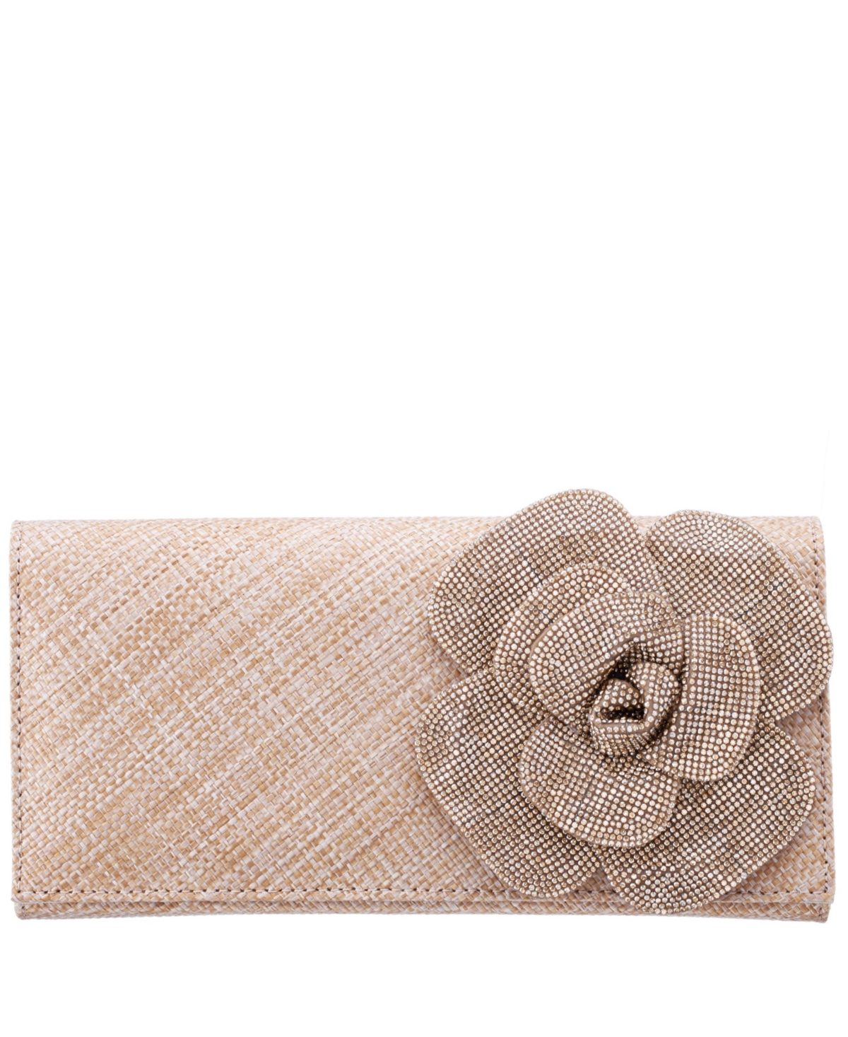 Large Crystal Flower Slim Clutch Bag - Silver
