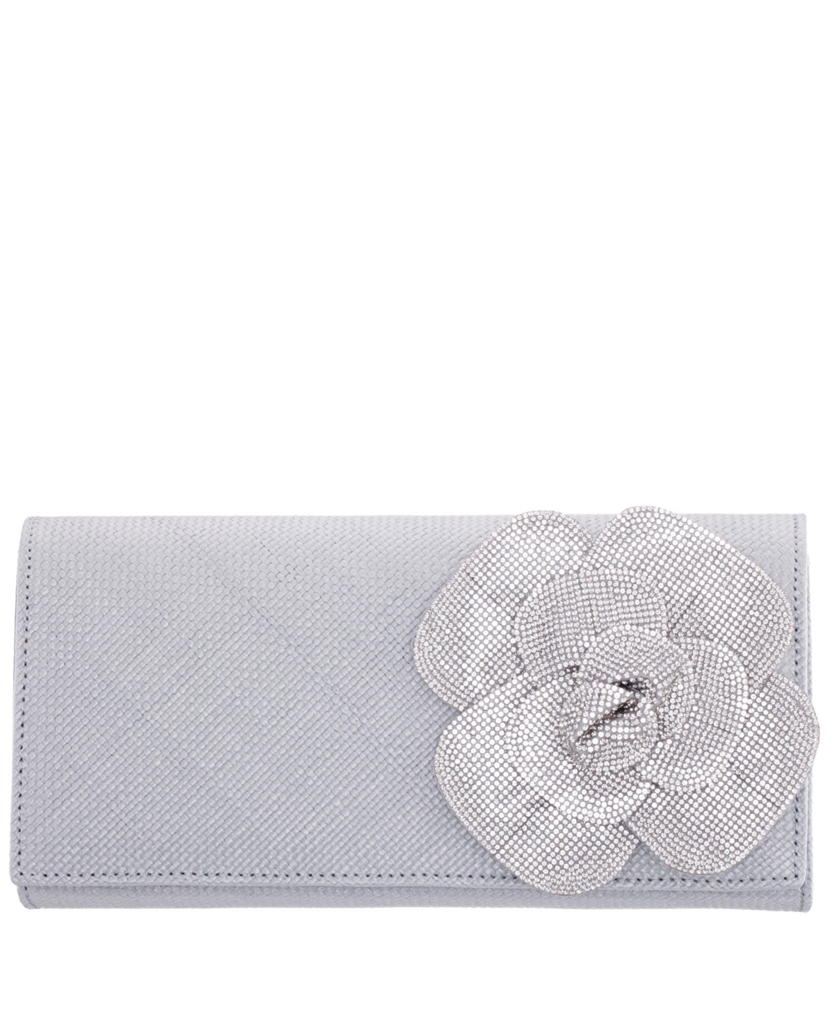 Large Crystal Flower Slim Clutch Bag - Silver