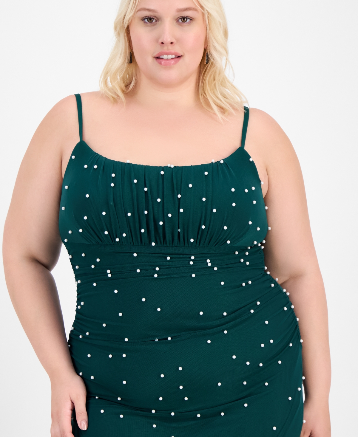 B Darlin Trendy Plus Size Emma Faux-pearl Beaded Gown In Green