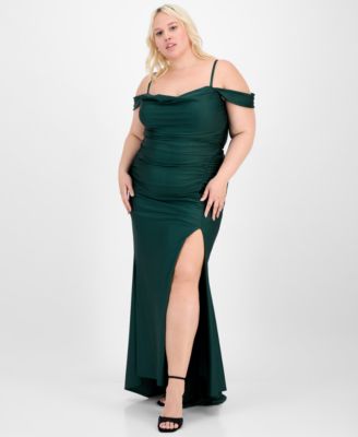Trendy Plus Size Ruched Cold-Shoulder Gown