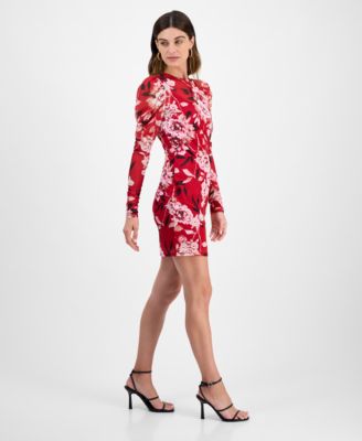 Juniors' Floral-Print Long-Sleeve Dress 