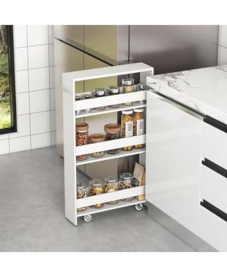 Rolling Kitchen Slim Storage Cart Mobile Shelving Organizer with Handle