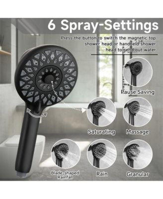 High Pressure Shower Heads 6 Spray Mode, Magnetic Shower Head for Bathroom, Matte Black Handheld Shower with 60 inch Stainless Steel Hose
