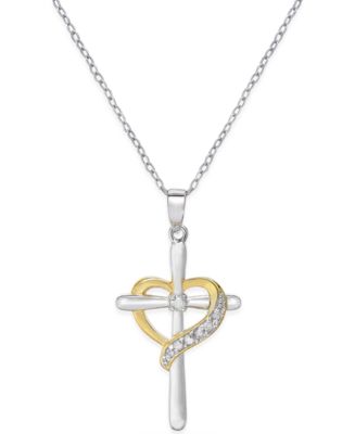 Macy's Diamond Cross Heart Pendant Necklace (1/10 ct. t.w.) in