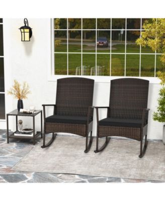 3 Piece Patio Rocking Set Wicker Rocking Chairs with 2-Tier Coffee Table
