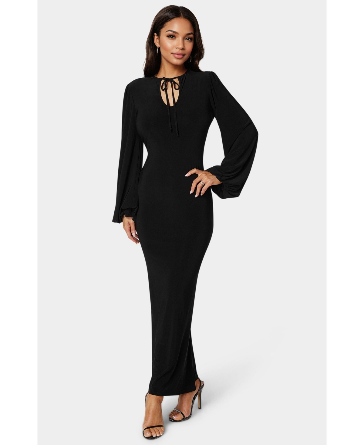 Women's Poet Sleeve Tie Neck Maxi Dress - Black