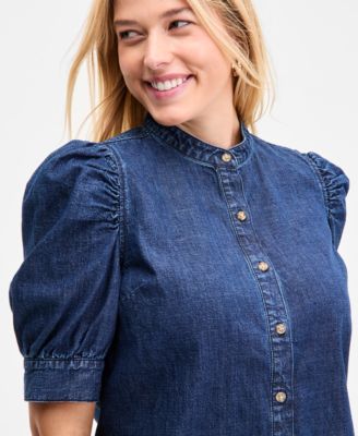 Women's Denim Puff-Sleeve Shirt, Exclusively at Macy's