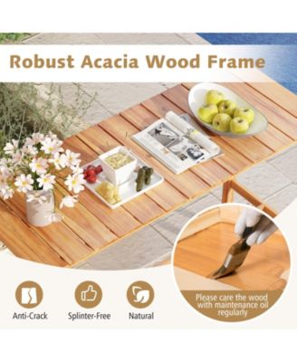 Acacia Wood Counter Height Table with Slatted Tabletop and Footrest Crossbar