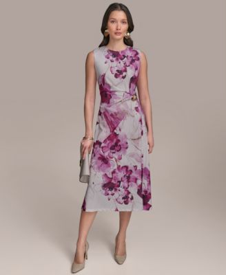 Donna Karan New York Women's Sleeveless Floral Midi Dress