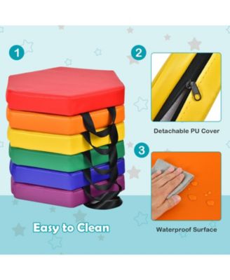 6 Pieces Multifunctional Hexagon Toddler Floor Cushions Classroom Seating with Handles