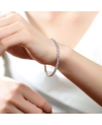 Sterling Silver White Gold Plating with Cubic Zirconia Vintage Milgrain Tennis Bracelet