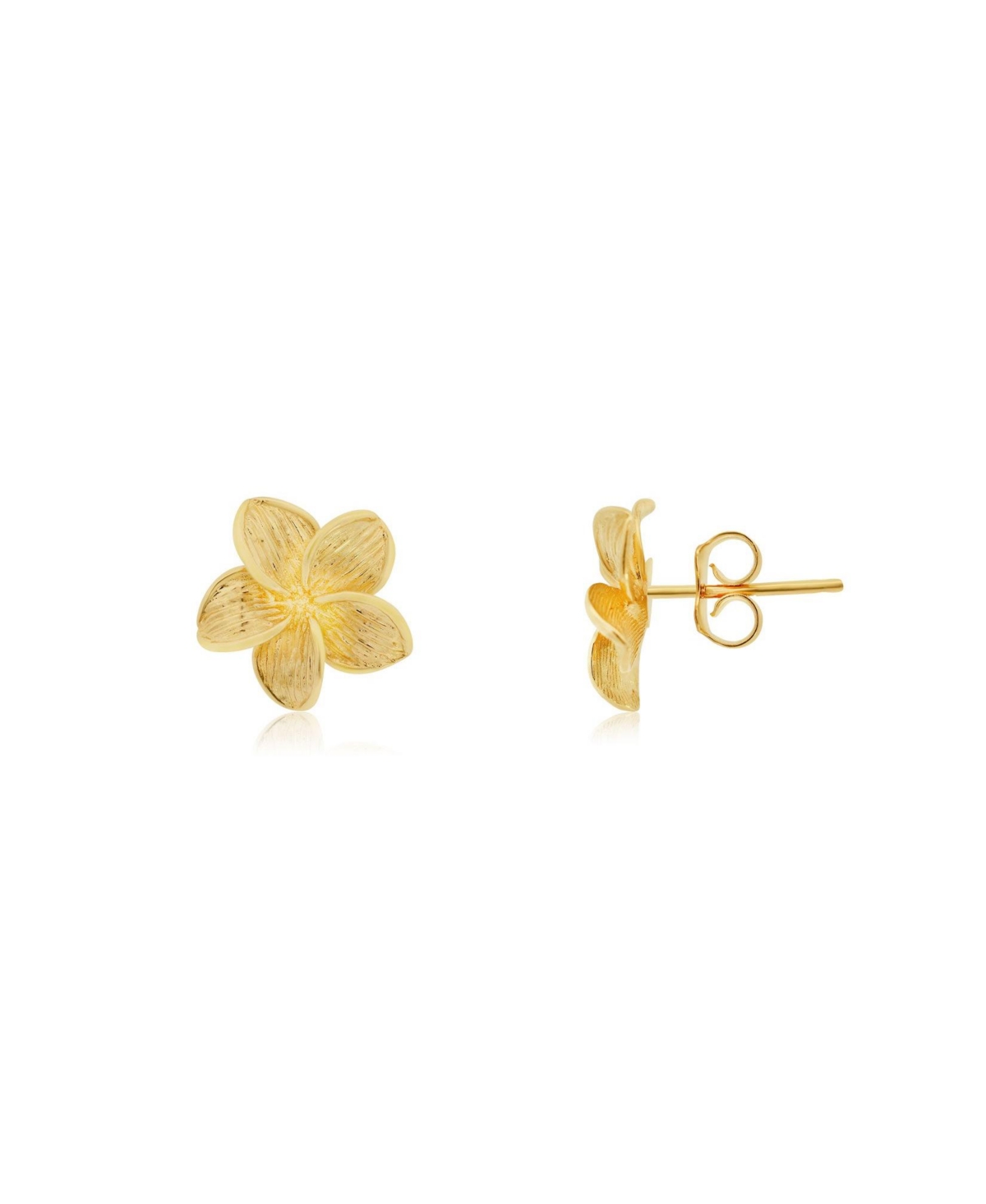 Gold Tropical Flower Stud Earrings 14K Gold - Gold