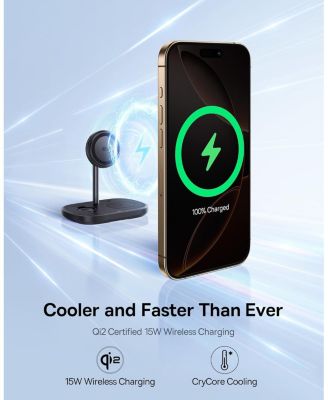 MagSafe-Compatible 3 in 1 Wireless Charger Stand, Qi2 Certified 15W Wireless Charging Station, Fast Cooling iPhone Charger for iPhone16/15, Apple Watch, AirPods - 45W Adapter Included
