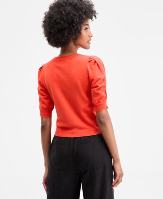 Women's Puff-Sleeve Crewneck Sweater, Exclusively at Macy's