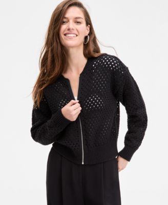 On 34th - Women's Perforated Zip-Front Bomber Cardigan
