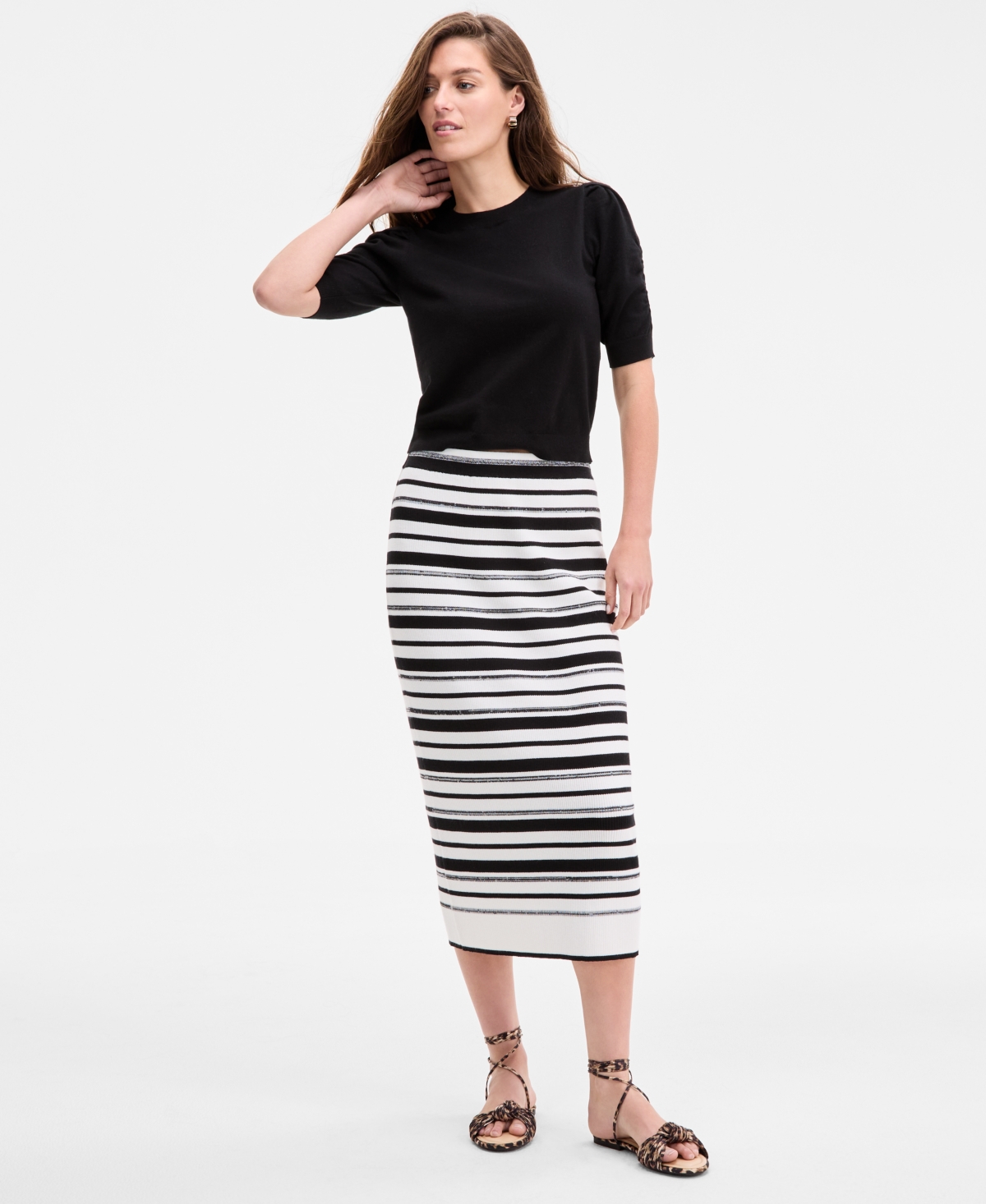 Women's Striped Sweater Maxi Skirt, Exclusively at Macy's - Washed White