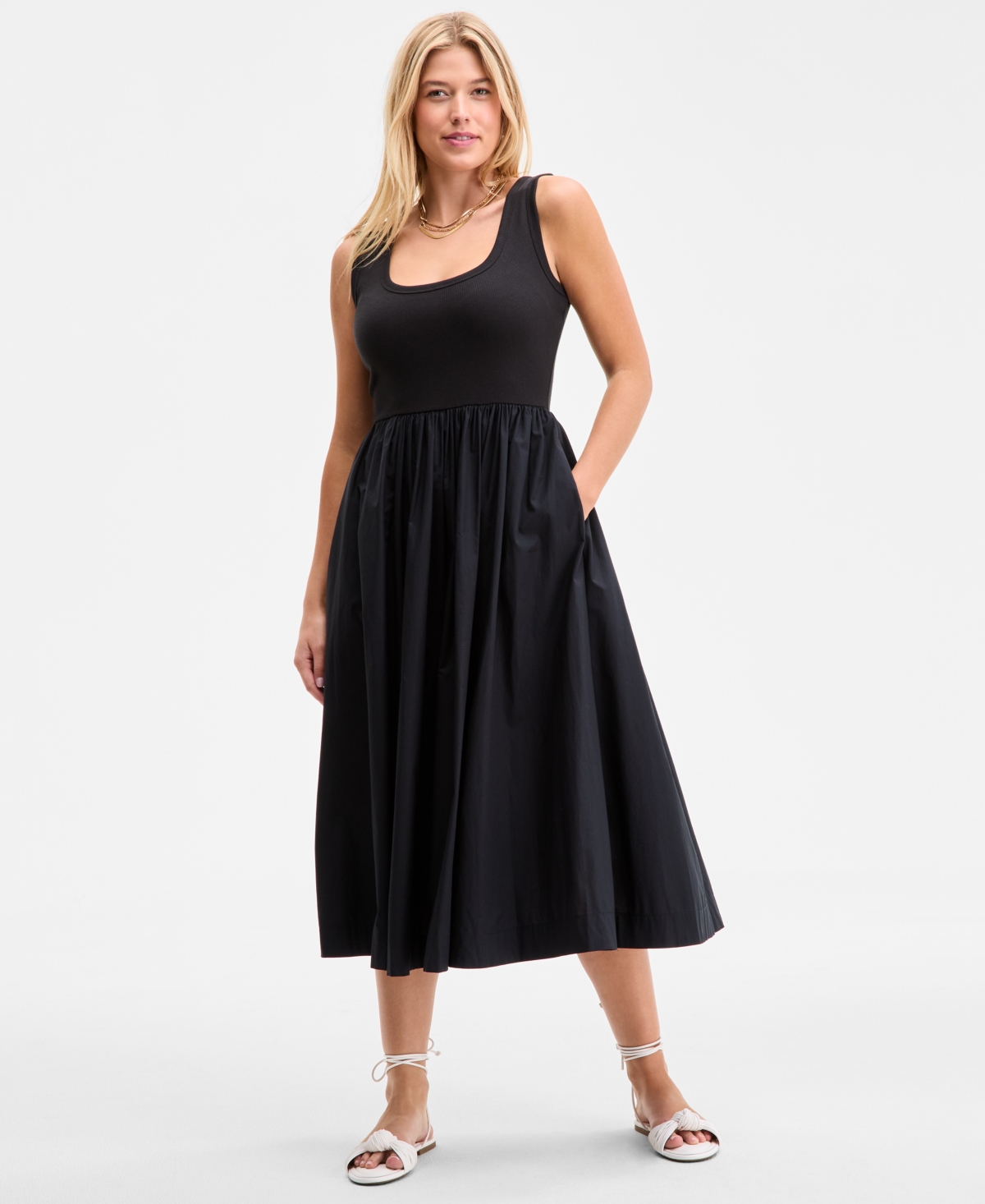 Women's Sleeveless Scoop-Neck Midi Dress, Exclusively at Macy's - Vast Sky