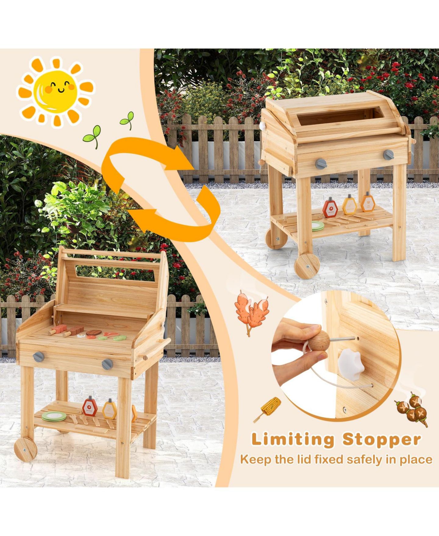 Детский игровой набор Mecale Wooden BBQ Grill 25-Piece Playset, Ages 3+, цвет: Натуральный — фото 4