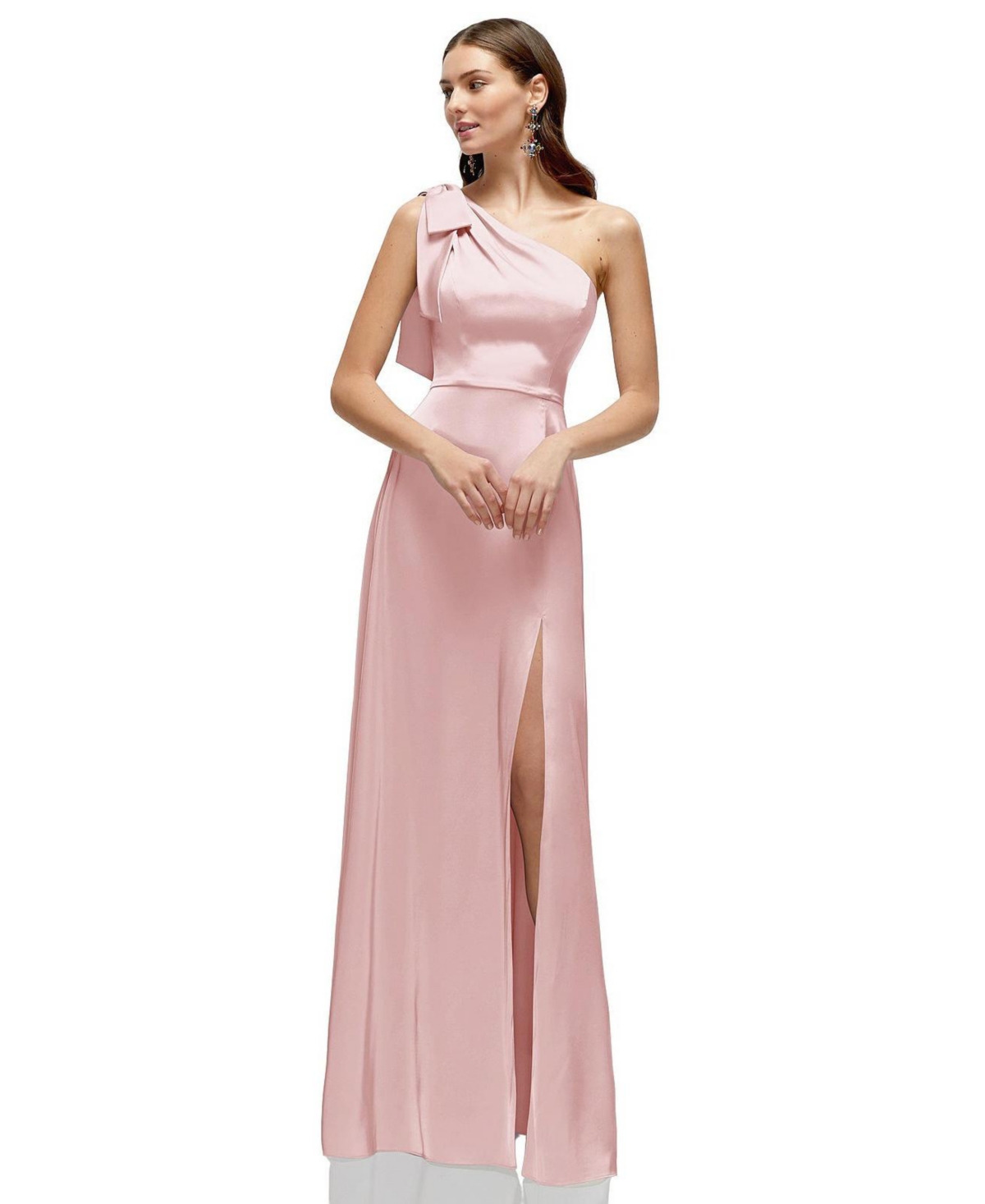 Women's Bow One-Shoulder Fluid Satin Maxi Dress with Full Skirt - Midnight navy