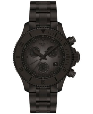 Tissot - Men's Swiss Chronograph Seastar 1000 Black-Tone Stainless Steel Bracelet Watch 38mm