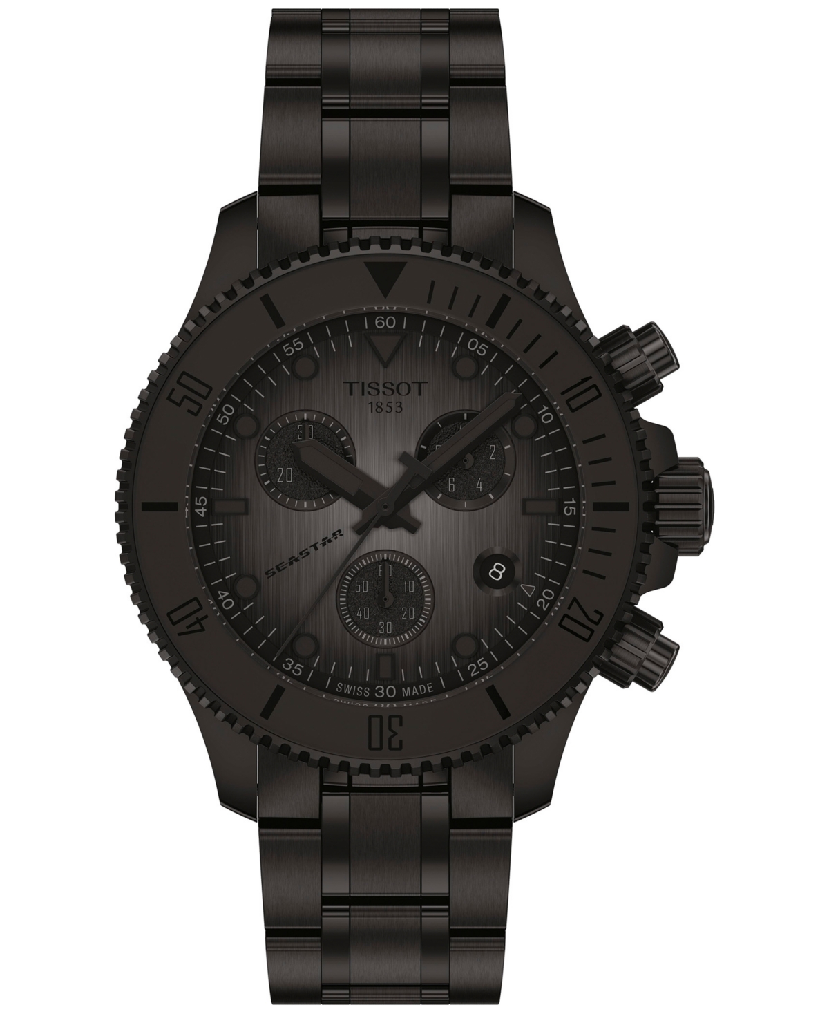 Men's Swiss Chronograph Seastar 1000 Black-Tone Stainless Steel Bracelet Watch 38mm - Grey Gradient
