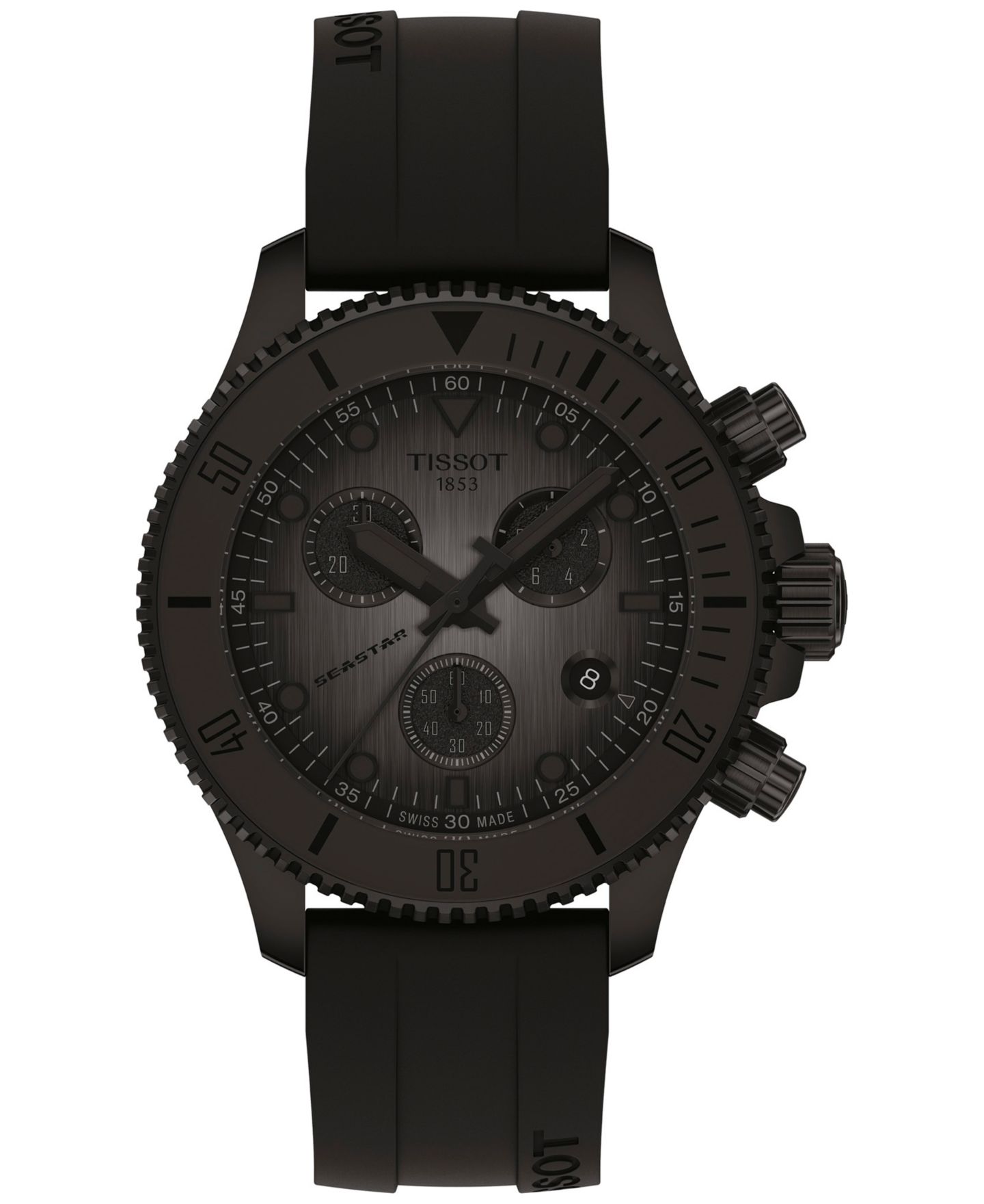 Мужские часы Tissot Swiss Chronograph Seastar 1000 Black Rubber Strap Watch 38mm — фото 1