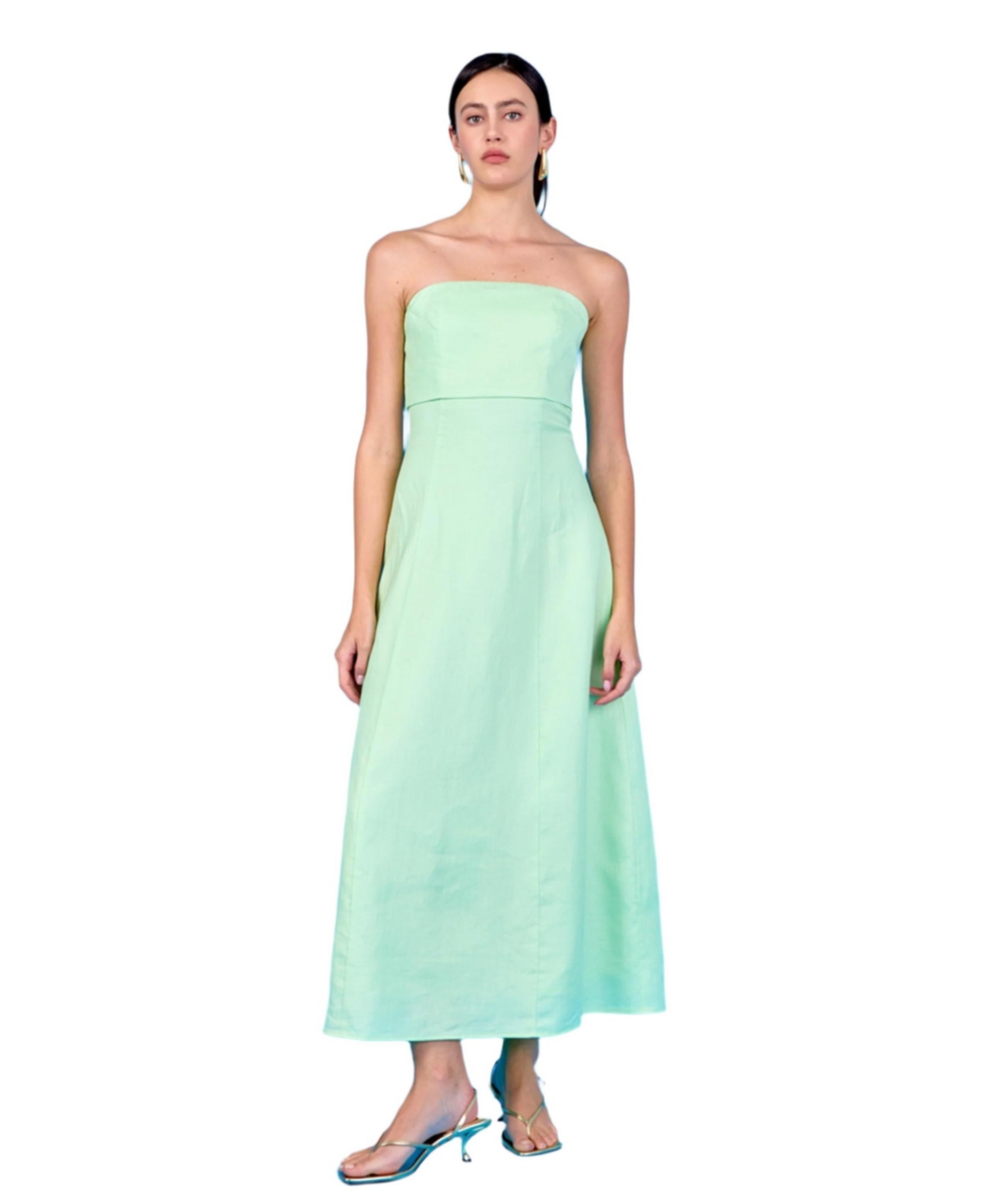 Women's Folded Strapless Linen Maxi Dress - Pistachio